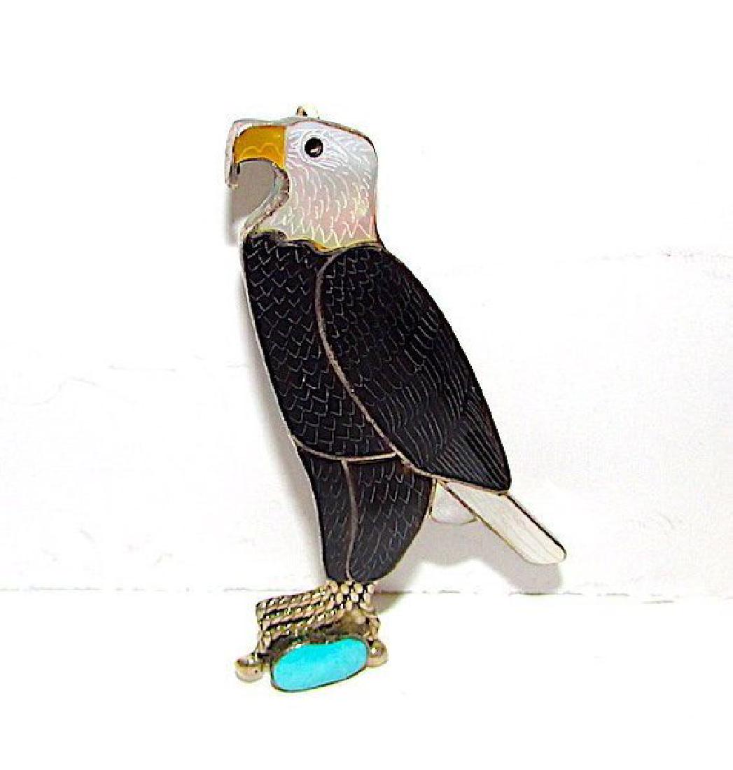 Zuni Sterling Silver Turquoise Jet Mother of Peal Eagle (1 of 2)