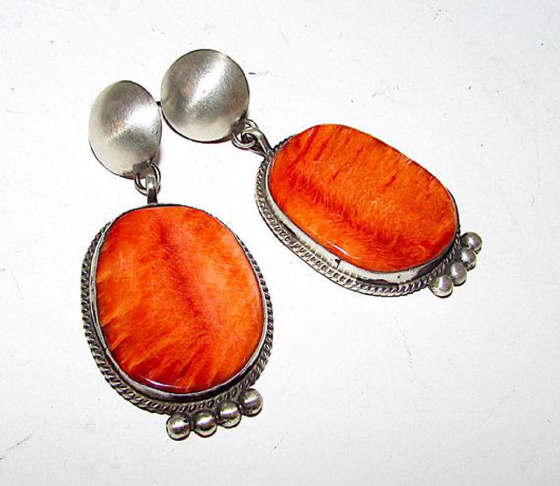 Navajo Sterling Silver Orange Spiny Oyster Pierced (1 of 4)