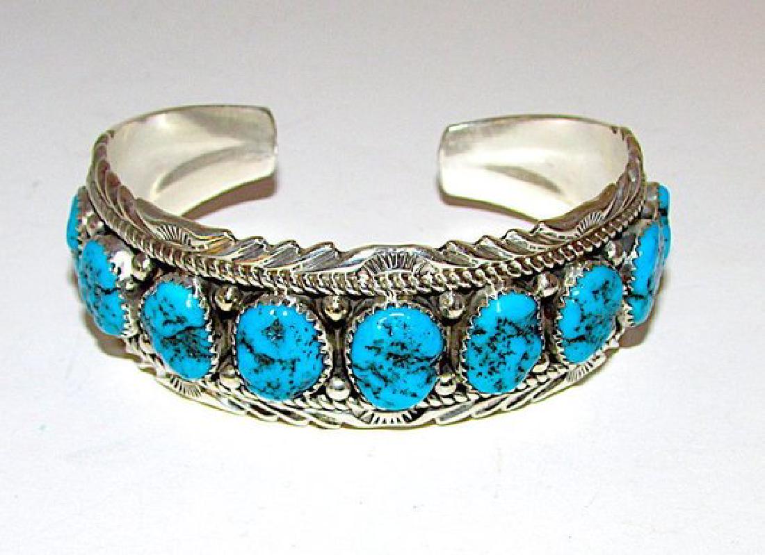 Vintage Navajo Sterling Silver Kingman Mine Turquoise (1 of 5)