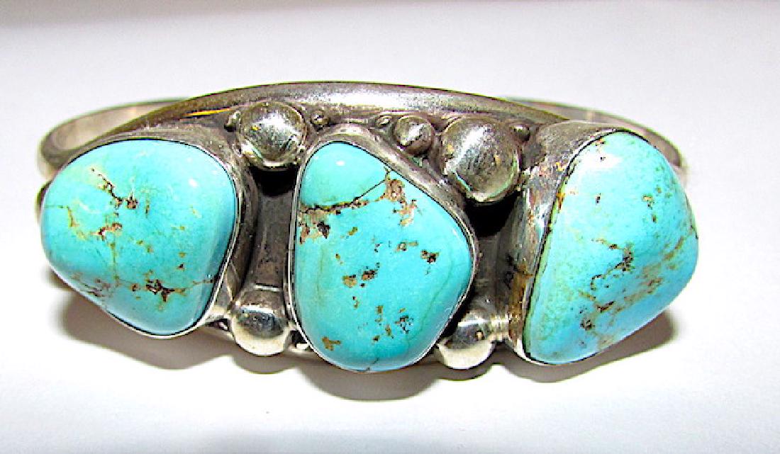 Vintage Navajo Morenci Turquoise Sterling Cuff (1 of 4)