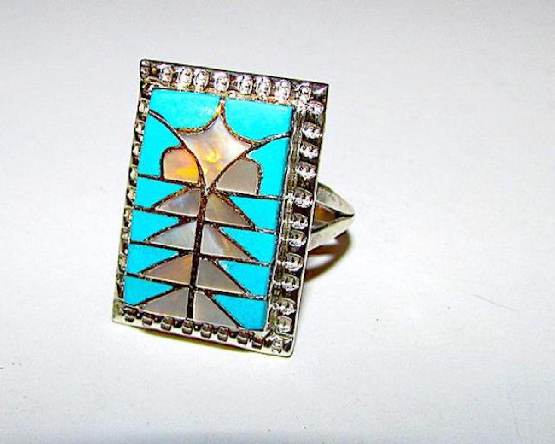 Zuni Sterling Silver Seeping Beauty Mine Turquoise MOP (1 of 3)