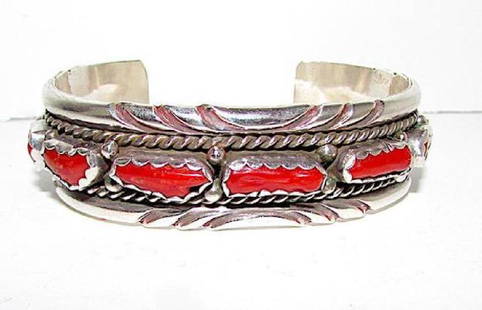 Vintage Navajo Sterling Silver Mediterranean Branch: For your consideration is this stunning vintage Navajo sterling silver and Mediterranean branch coral cuff bracelet in wonderful vintage condition by the highly collectible Navajo artsit Mary Chavez.