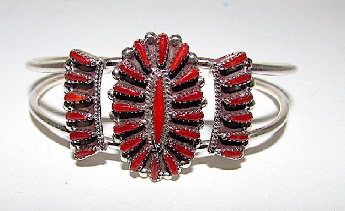 Vintage Zuni Sterling Silver Mediterranean Coral: For your consideration is this wonderful vintage Native American Zuni sterling silver Sleeping Beauty Mediterranean coral cluster rosette cuff bracelet in wonderful vintage condition by the highly col