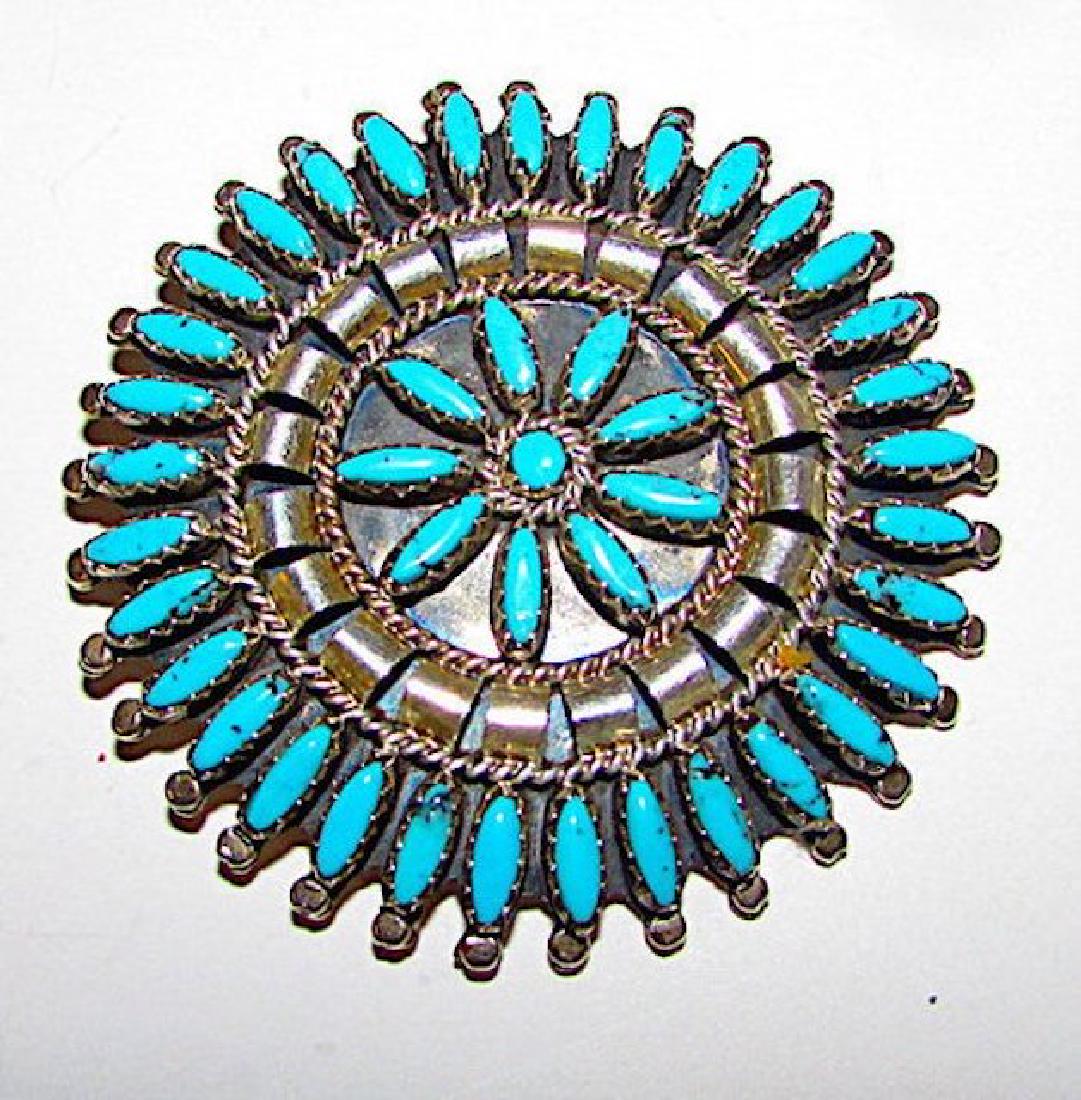 Old Pawn Zuni Sterling Silver Kingman Turquoise Rosette (1 of 3)