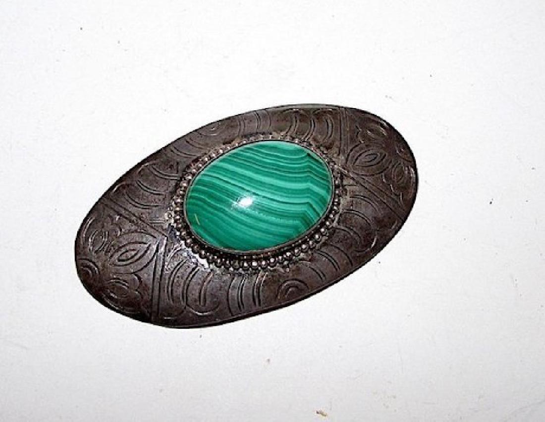 Vintage Taxco Mexican Sterling Silver 925 Malachite Pin (1 of 2)