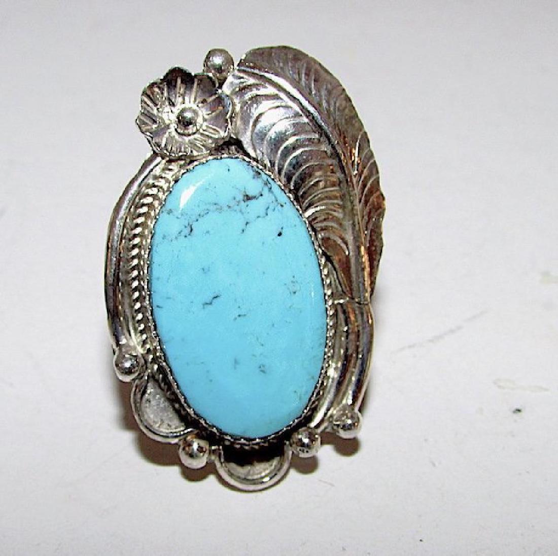 Navajo Dry Creek Mine Turquoise Ring Size 9 Squash (1 of 2)