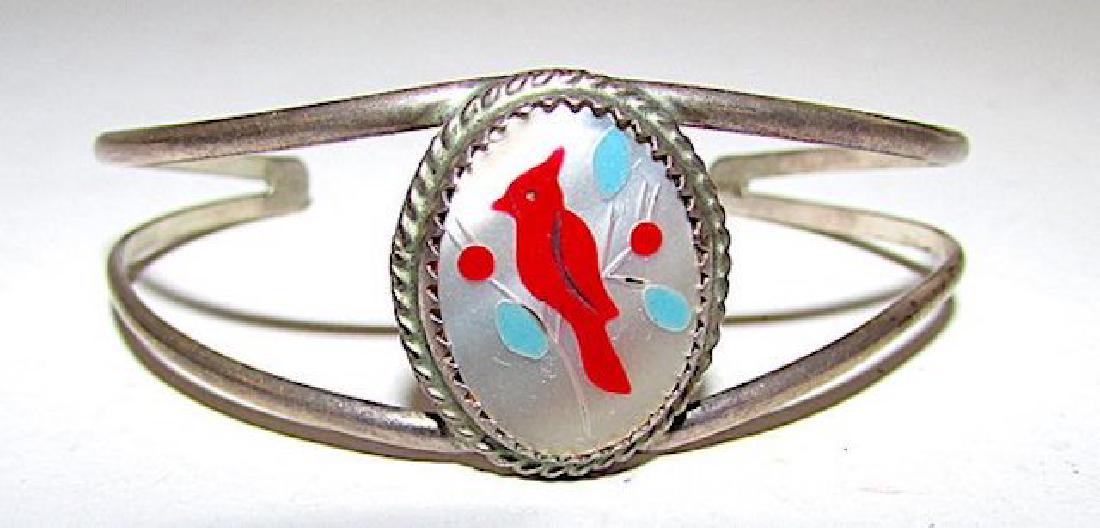 Old Vintage Native American Zuni Cardinal Bird Inlay (1 of 2)