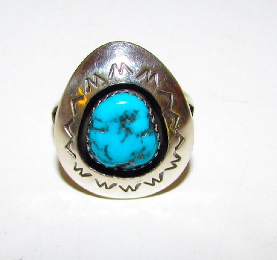 Navajo Sterling Silver Kingman Mine Turquoise Ring Sz 9 (1 of 2)
