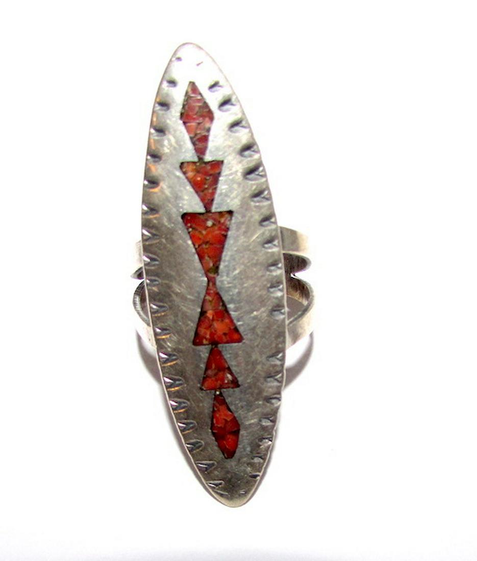 Early Tommy Singer Navajo Ring Sz. 9: Early Tommy Singer Navajo Ring Sz. 9. Highly collectible. Early hallmark. Sterling, coral. Sterling Tested. 2" tall