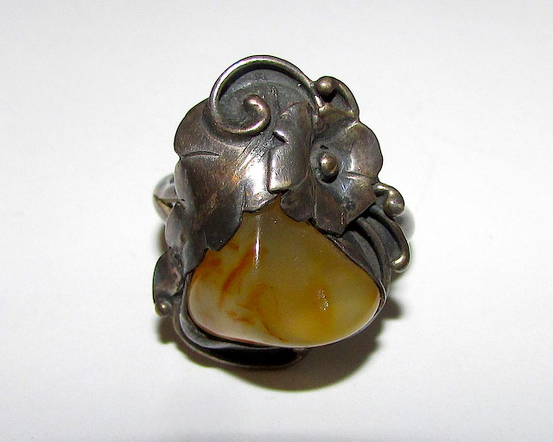 Old Pawn Navajo Sterling Amber Ring Sz. 6.5 (1 of 3)
