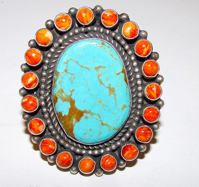 Navajo Dean Brown Turquoise Spiny Oyster Statement Ring (1 of 3)