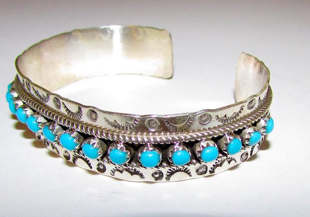 Vintage Zuni Sterling Turquoise Snake Eye Bracelet (1 of 3)