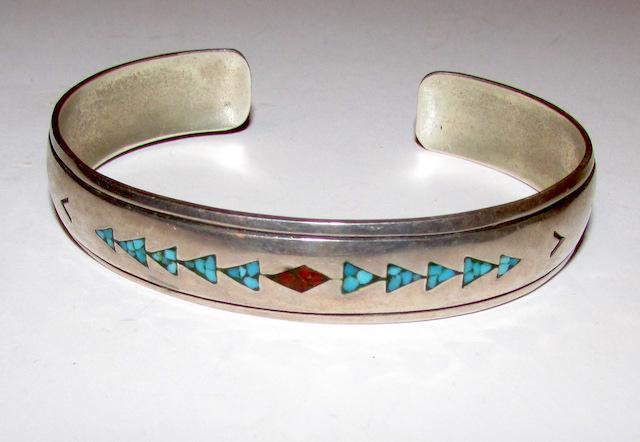 Vinage Navajo Sterling Turquoise Coral Bracelet (1 of 3)