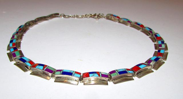 Vinage Navajo Sterling Turquoise Coral Necklace (1 of 3)