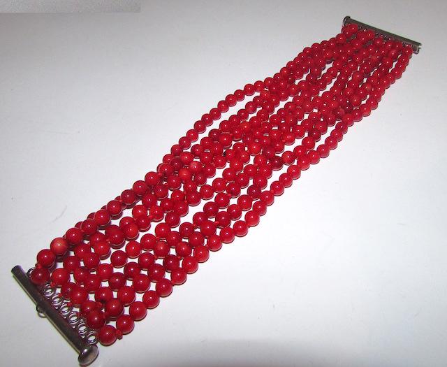 Southwestern Bamboo Coral Beaded Sterling Bracelet (1 of 3)