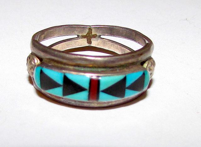 Old Pawn Zuni Sterling Inlay Ring F Cheama (1 of 3)