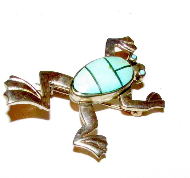 Navajo Len Adakai Inlay Frog Pin Pendant (1 of 3)