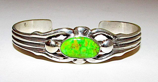 Navajo Vernon Clarissa Hale Gaspeite Sand Cast Cuff (1 of 4)