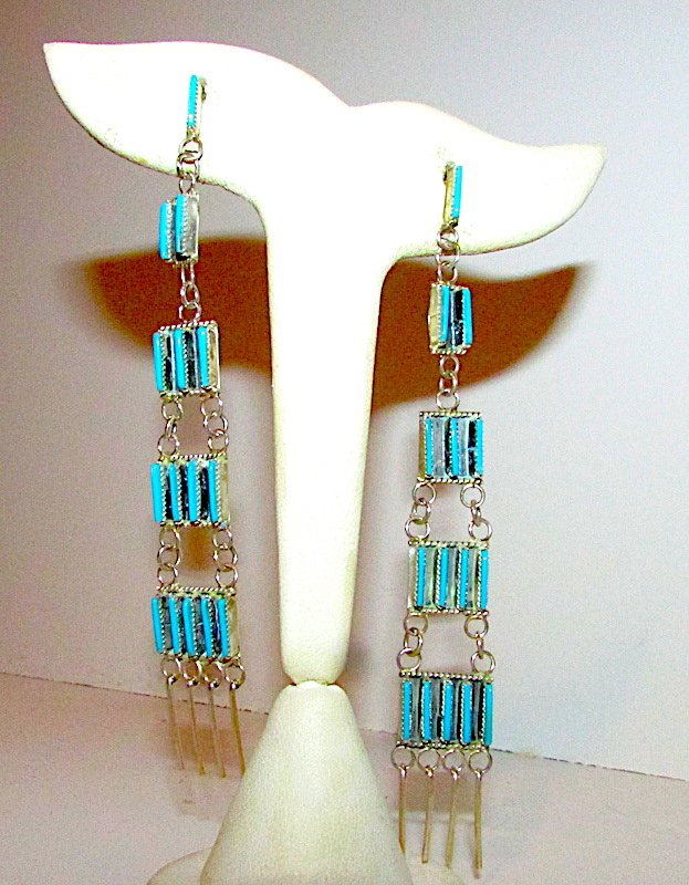 Vintage Zuni Sterling Turquoise Statement Earrings (1 of 2)