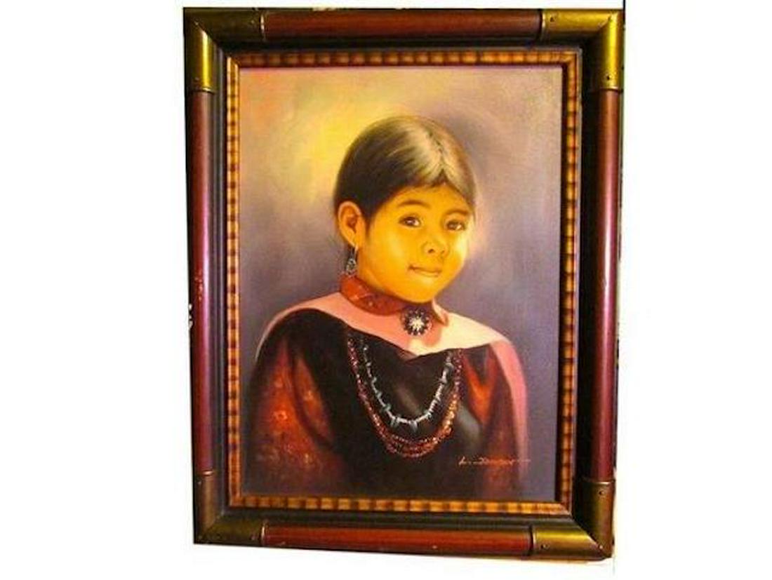 Vintage Native American Oil on Canvas Navajo Child (1 of 2)