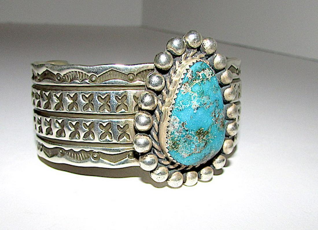 Navajo Eddie Chee Sterling Turquoise Bracelet (1 of 3)