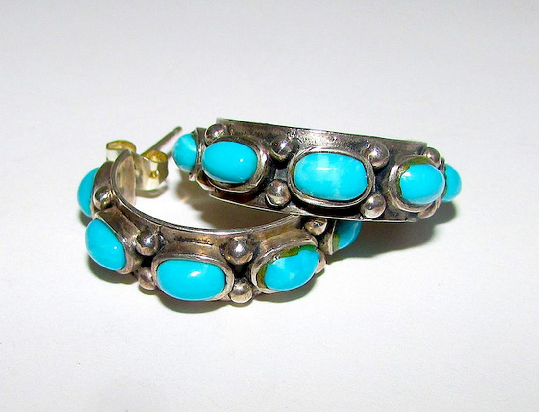 Vintage Sterling Turquoise Navajo Hoop Earrings (1 of 3)