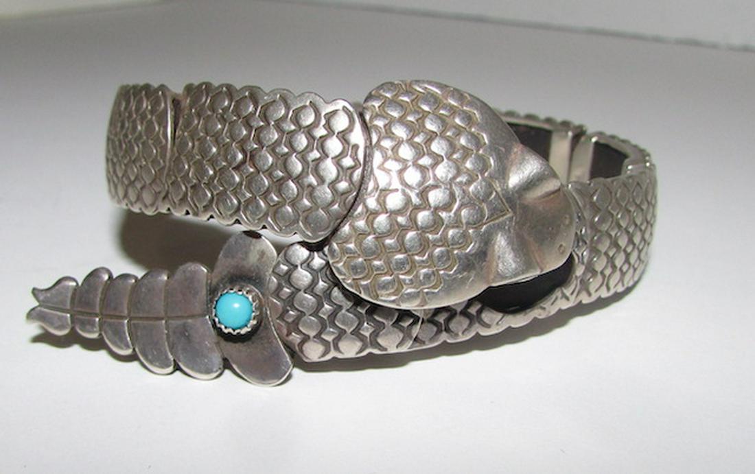 Vintage Mexican Sterling Silver Turquosie Rattle Snake (1 of 3)