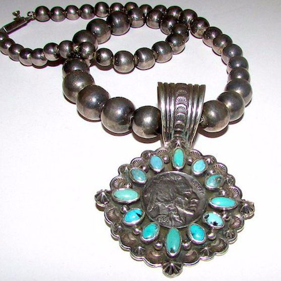 Navajo G Natan Indian Head Coin Sterling Turquoise (1 of 3)