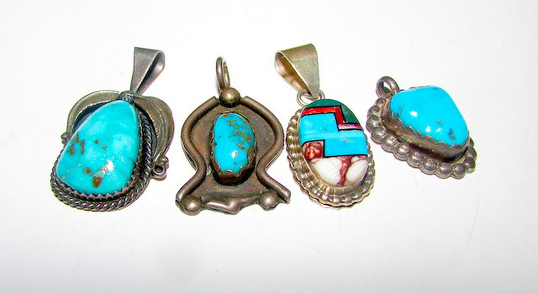 Vintage Navajo Sterling Turquoise Pendants Set (1 of 3)