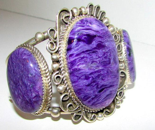 Navajo Sterling Purple Charoite Statement Bracelet (1 of 3)