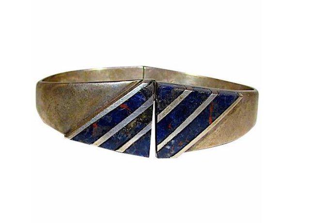 Taxco Mexican Sterling Silver 925 Lapis Lazuli Clamper (1 of 3)