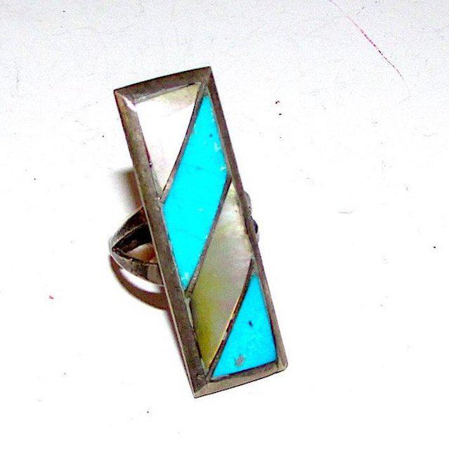 Old Pawn Zuni Sterling Silver Turquoise Mother of Pearl (1 of 3)