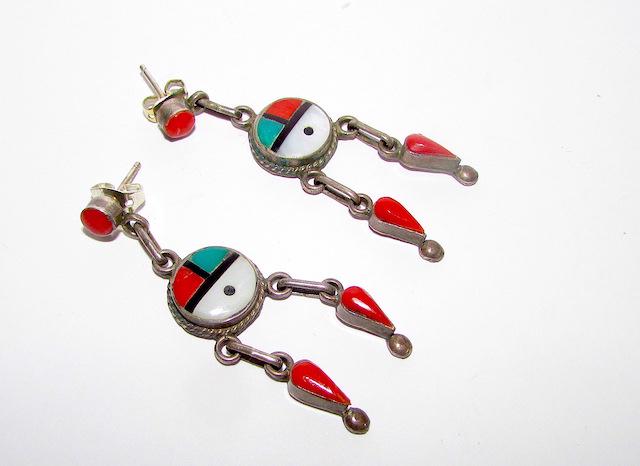 Old Pawn Zuni Earrings. Sunface Inlay (1 of 3)