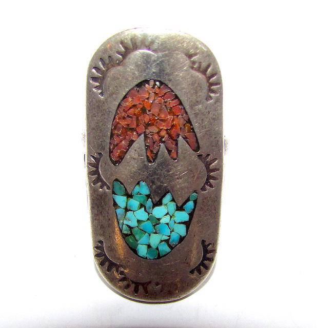 Old Pawn Navajo Sterling Inlay Ring Sz. 6 1/2 (1 of 3)