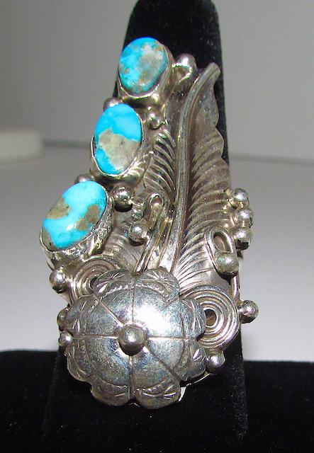 Vintage Navajo Sterling Tuquosie Statement Ring Sz. 8 (1 of 3)