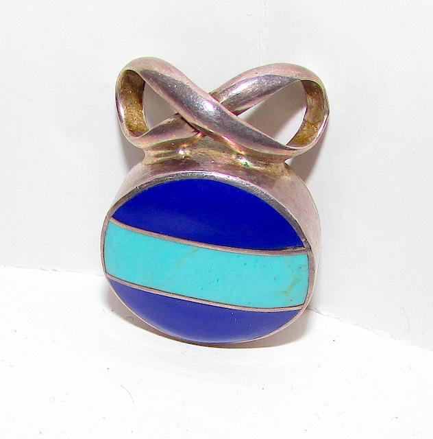 Taxco Mexican 925 Silver Lapis Turquoise Pendant (1 of 3)