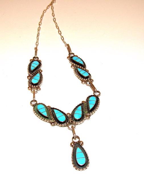 Vintage Zuni Sterling Turquoie Necklace (1 of 3)