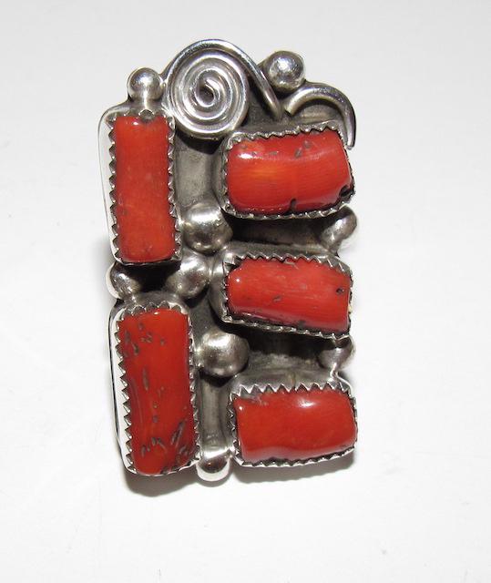 Vintage Navajo Sterling Coral Statement Ring (1 of 3)