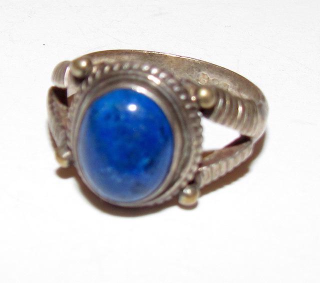 Old Pawn Navajo Sterling Lapis Ring (1 of 3)