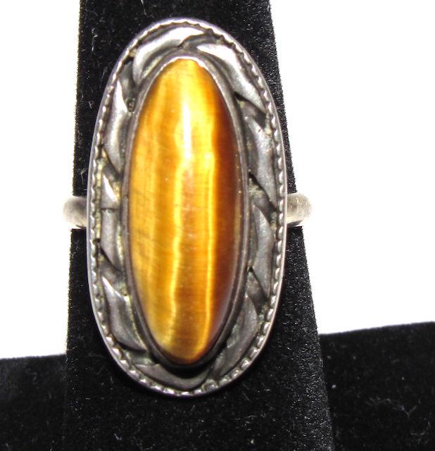Old Pawn Navajo Sterling Tiger Eye Ring Size 6.5 (1 of 3)
