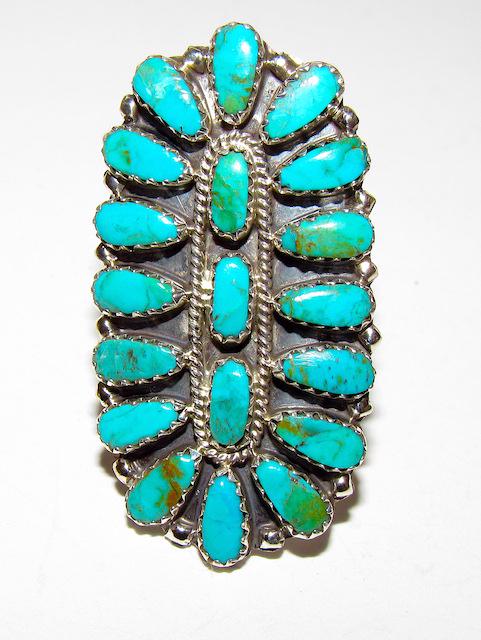 Navajo Sterling Turquoise Cluster Ring Sz. 7.5 (1 of 3)