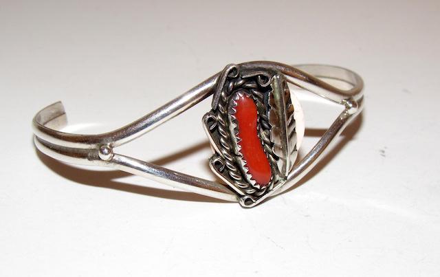 Old Pawn Navajo Sterling Coral Cuff Bracelet (1 of 3)