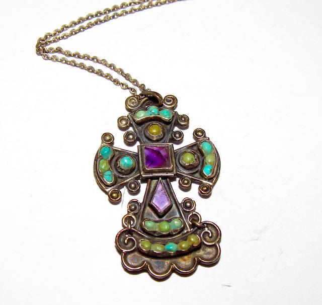 Pre Eagle Taxco Mexico 925 Turquoise Amethyst Cross (1 of 3)
