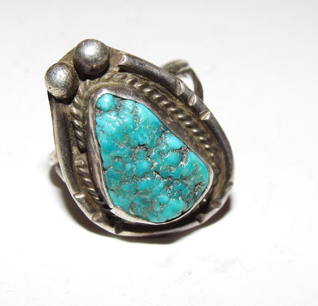Old Pawn Navajo Sterling Turquoise Ring Size 9.5. (1 of 3)