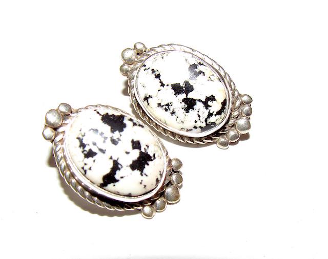 Navajo White Buffalo Sterling Earrings (1 of 3)