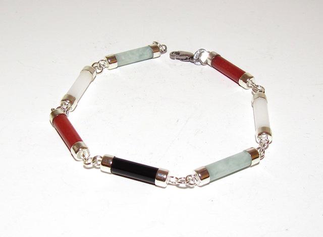 925 Jade Link Bracelet: 925 Jade Link Bracelet. Other links include carnelian, onyx, and mother of pearl. 6 3/4" long