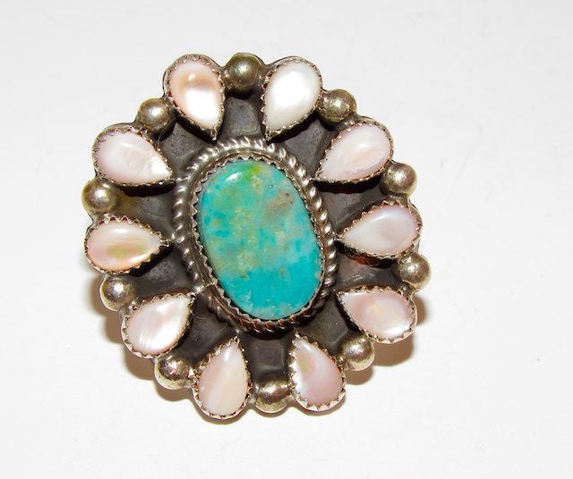 Navajo Chris Etsitty Turquoise MOP Cluster Ring (1 of 3)