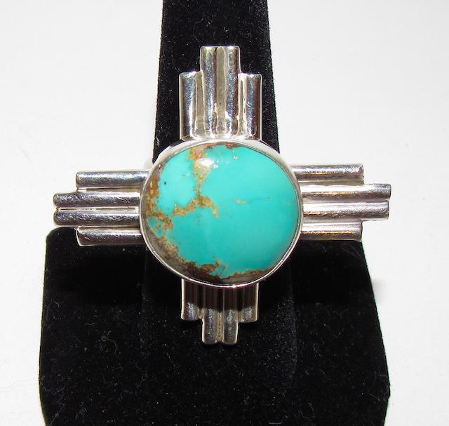 Navajo Adam Fierro Zia Cross Royston Adjustable Ring (1 of 3)