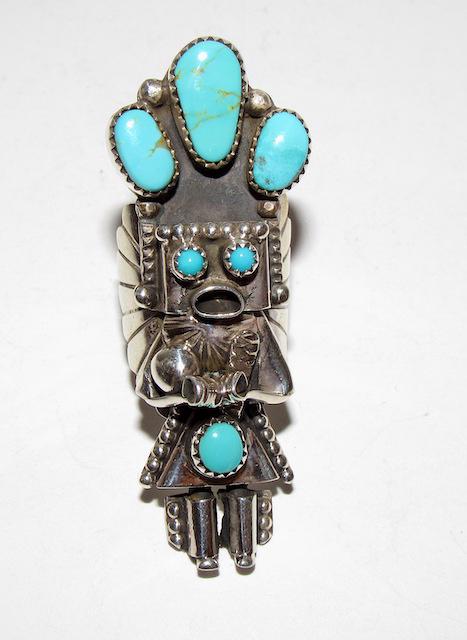 Navajo Sterling Turquoise Kachina Ring Sz. 8 (1 of 3)