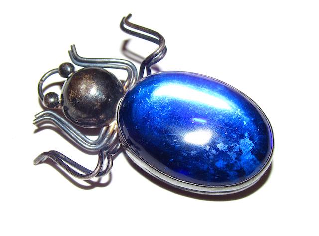 Mexico 925 Taxco Blue Cats Eye Spider Brooch: Mexico 925 Taxco Blue Cats Eye Spider Brooch. 1 3/4" by 1 1/4". Exceptional craftsmanship and attention to detail. Marked 925, features a Taxco artist hallmark
